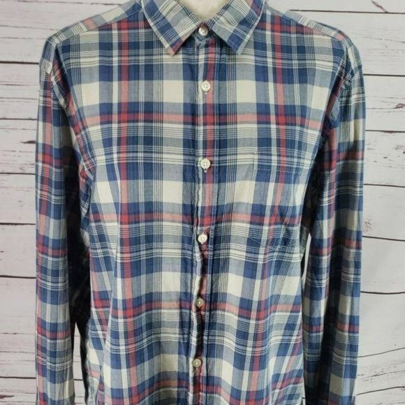 H&M L.O.G.G. Shirt Plaid Long Sleeve Button Up Large Blue Red - Picture 3 of 6